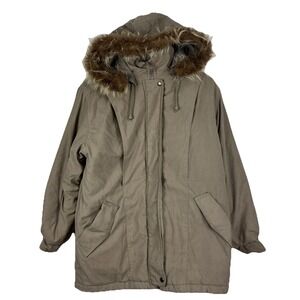 Jacqueline Ferrar Parka Coat Womens Medium Tan Long Raccon Fur Hood Heavy Jacket